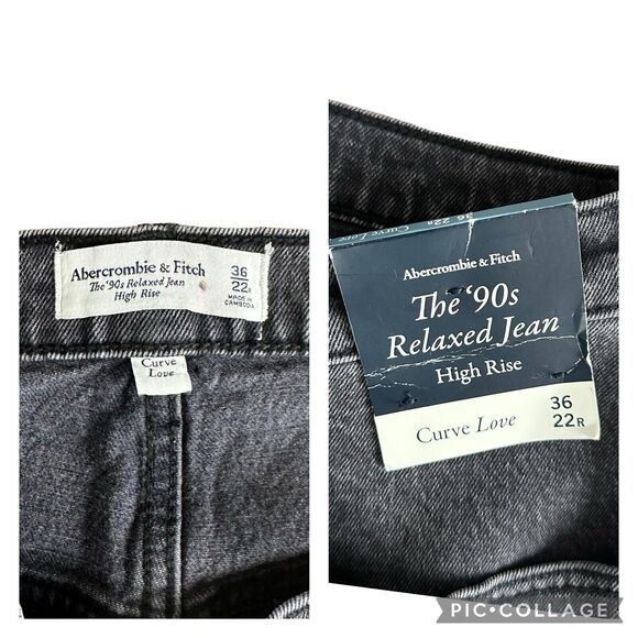 Abercrombie & Fitch Black Grey Curve Love High Rise 90s Relaxed Jeans 36/22R NEW - Picture 8 of 13